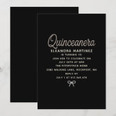 Quinceanera Zwart Witte Parel Script Strik Kaart (Voorkant / Achterkant)