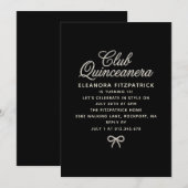 Quinceanera Zwart Witte Parel Script Strik Kaart (Voorkant / Achterkant)