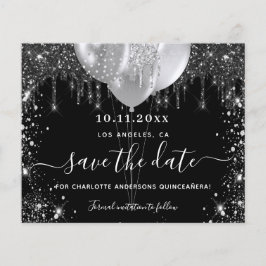 Quinceanera zwart zilver budget save the date flyer