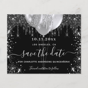 Quinceanera zwart zilver budget save the date flyer