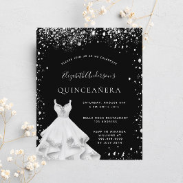 Quinceanera zwart zilver glitter jurk uitnodiging