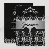 Quinceanera Zwart Zilver Sparkle Diamond Tiara Bow Kaart (Voorkant / Achterkant)
