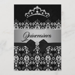 Quinceanera Zwart Zilveren Glitter Diamanten Tiara Kaart