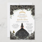 Quinceañera Zwarte Bloemen Meisje Jurk Goud Kaart (Voorkant)