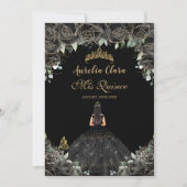Quinceañera Zwarte Bloemen Meisje Jurk Goud Kaart (Achterkant)