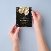 Quinceanera zwarte goudballonvaarzen flyer (Hand)