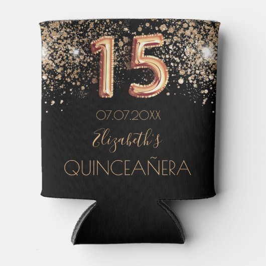 Quinceanera zwarte goudglittermonogram sparren blikjeskoeler (Voorkant)