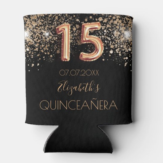 Quinceanera zwarte goudglittermonogram sparren blikjeskoeler (Achterkant)