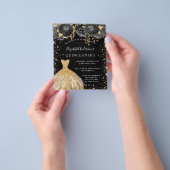 Quinceanera zwarte goudjurk, bloemuitnodiging flyer (Hand)