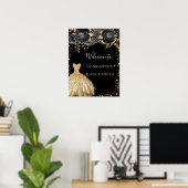 Quinceanera zwarte goudjurk poster (Thuiskantoor)