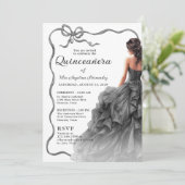 Quinceañera zwarte jurk geschulpte lint boog foto kaart (Staand voorkant)