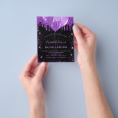 Quinceanera zwarte paarse glitter budget uitnodigi flyer (Hand)
