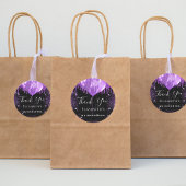 Quinceanera zwarte paarse glitter naam bedankt ronde sticker