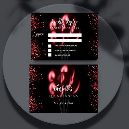Quinceanera zwarte rode ballonnen respons RSVP-kaa RSVP Kaartje