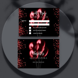 Quinceanera zwarte rode ballonnen respons RSVP-kaa RSVP Kaartje
