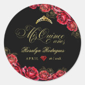 Quinceanera - zwarte rode diamant ronde sticker (Voorkant)