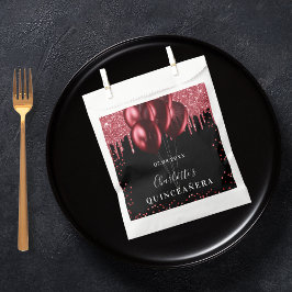 Quinceanera zwarte rode glitter ballonnen bedankzakje