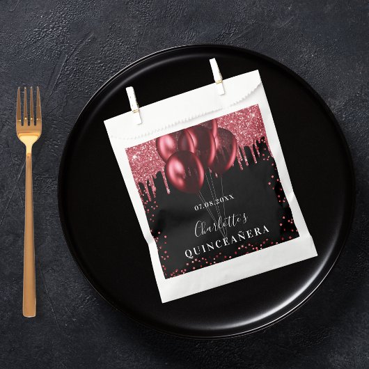 Quinceanera zwarte rode glitter ballonnen bedankzakje