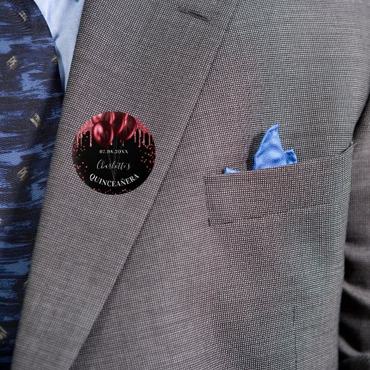 Quinceanera zwarte rode glitter ballonnen ronde button 3,2 cm