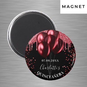 Quinceanera zwarte rode glitterballonnen magneet