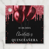 Quinceanera zwarte rode glitters ballonnen bedankjes labels (Voorkant)