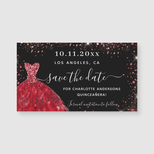 Quinceanera zwarte rode jurk met de datummagneet (Voorkant)