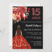 Quinceanera zwarte rode jurk strik bloemen kaart (Voorkant)
