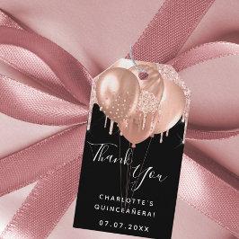 Quinceanera zwarte roos gouden ballon bedankt cadeaulabel