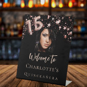 Quinceanera zwarte roos gouden fotosterren welkom reclamebord met voetstuk