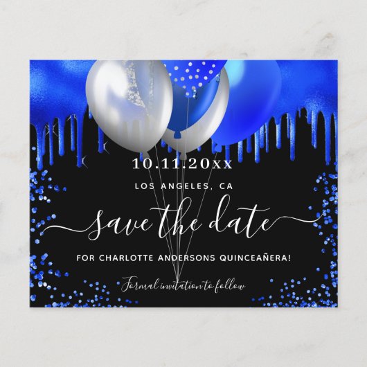 Quinceanera zwarte royal blue budget, behalve datu flyer (Voorkant)