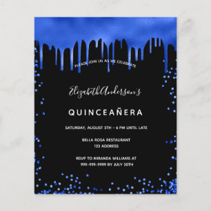 Quinceanera zwarte royal blue budget uitnodiging flyer