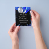Quinceanera zwarte royal blue budget uitnodiging flyer (Hand)