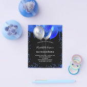 Quinceanera zwarte royal blue budget uitnodiging flyer (Enkel)