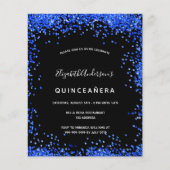 Quinceanera zwarte royal blue budget uitnodiging flyer (Voorkant)