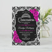 Quinceanera - Zwarte roze zilver Kaart (Staand voorkant)