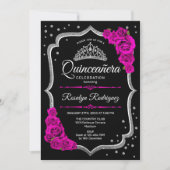Quinceanera - Zwarte roze zilver Kaart (Voorkant)