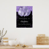 Quinceanera zwarte violet glitter welkomstballonne poster (Keuken)