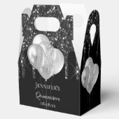 Quinceanera zwarte zilveren glitter druipt ballonn bedankdoosjes (Geopend)