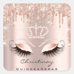 Quinceañeras Crown 16th 15th Bridal Roos Glitter Vierkante Sticker