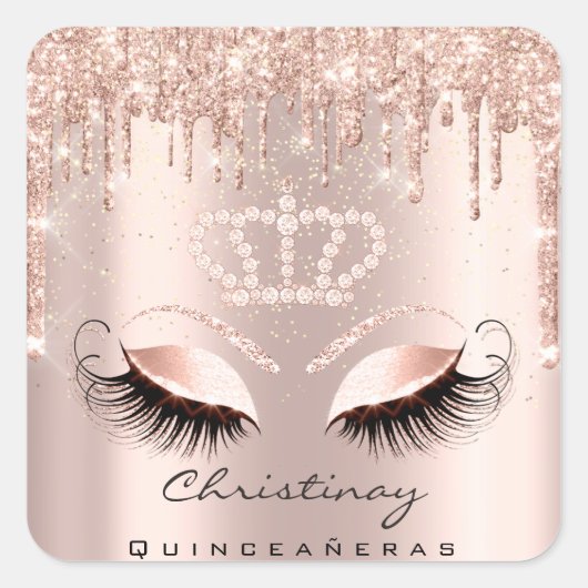 Quinceañeras Crown 16th 15th Bridal Roos Glitter Vierkante Sticker (Voorkant)