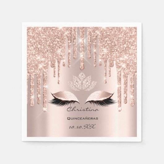 Quinceañeras Roos Gold Sparkly Glitter Eyes Makuep Servet (Voorkant)