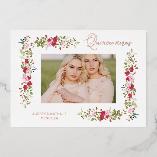 Quinceañeras Sisters Spanish Whimsical Typography  Folie Uitnodiging (Voorkant)