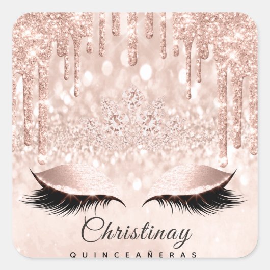Quinceañeras Sweet 16e 15e Bridal Spark Princess Vierkante Sticker (Voorkant)