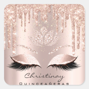 Quinceañeras Sweet 16th 15th Bridal Roos Glitter Vierkante Sticker