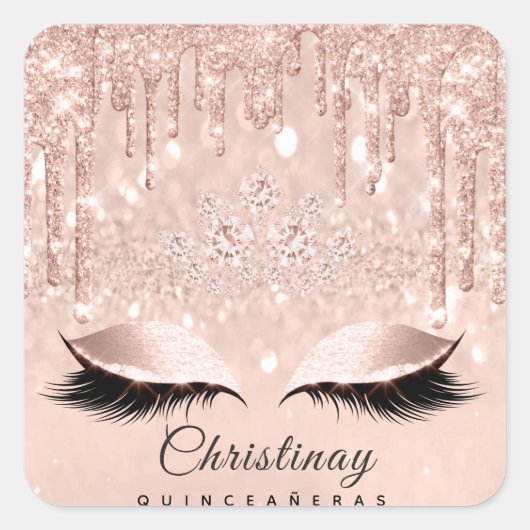 Quinceañeras Sweet 16th 15th Bridal Spark Skinny Vierkante Sticker (Voorkant)
