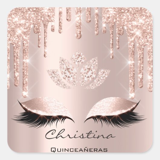 Quinceañeras Sweet 16th 15th Bridal Sparkly Diamod Vierkante Sticker (Voorkant)
