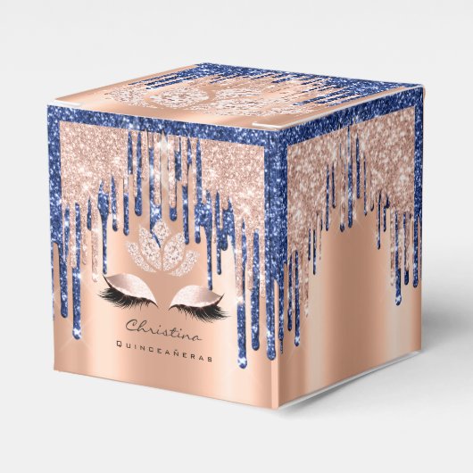 Quinceañeras Sweet 16th Bridal Roos Drip BlueNavy Bedankdoosjes (Voorkant Zijde)