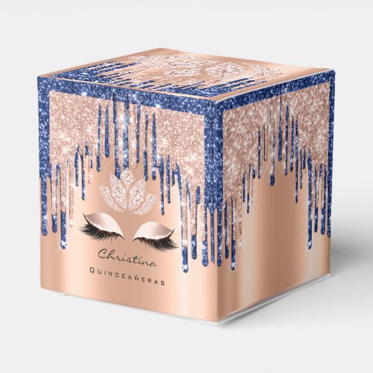 Quinceañeras Sweet 16th Bridal Roos Drip BlueNavy Bedankdoosjes (Achterkant)