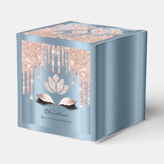 Quinceañeras Sweet 16th Bridal Roos Drip Dusty Blu Bedankdoosjes (Achterkant)