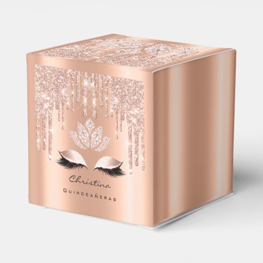 Quinceañeras Sweet 16th Bridal Roos Drip Glitter Bedankdoosjes (Achterkant)